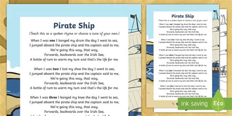 Pirate Ship Counting Song Sheet (teacher made) - Twinkl