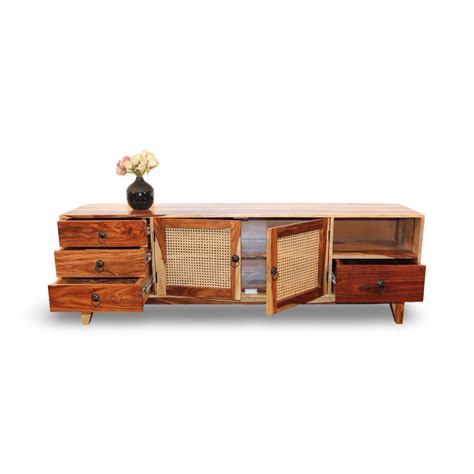 Halter Cane Weaved TV Unit | Wooden Rattan TV Unit Near You
