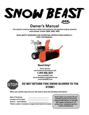 Fillable Online Snow Beast Snow Blower Owner's Manual Rev 7 May2016.pub ...