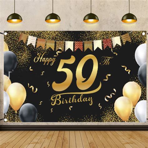 Buy 50th Birthday Black Gold Party Decoration,Extra Large Happy ...