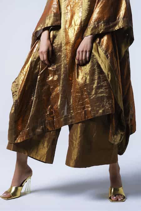 Buy Gold Handloom Cotton Tissue Palazzo For Women by Shorshe Clothing ...