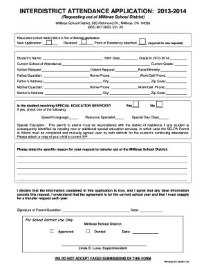 Fillable Online millbraeschooldistrict intertranfering form Fax Email ...