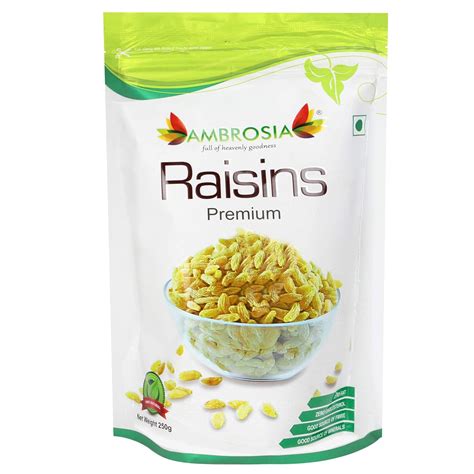 Ambrosia Premium Indian Green Fresh Raisins (Pack Of 2 X 250 G ...