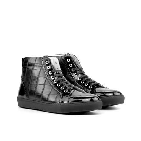 Black Crocodile Print Leather Rotorua High Top Sneaker Boots – Costoso ...