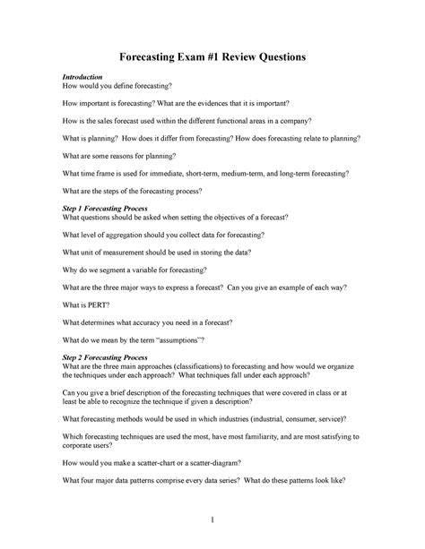 Forecasting Exam 1 Review Questions - Forecasting Exam #1 Review ...