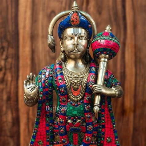 Buy Powerful Lord Hanuman brass Statue 27 inch with stonework ...