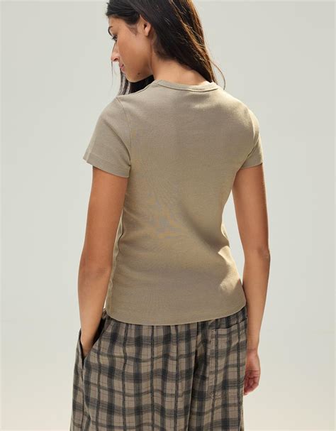 Basic rib short sleeve T-shirt - Women | Bershka