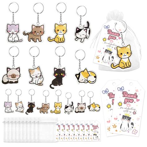 Buy JODIE 16 Pack Cat Party Favors Include Cat Keychains Organza Bags ...