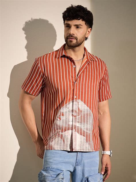 Rust Striped Nun Graphic Shirt | Buy Men Graphic Shirts | Fugazee – FUGAZEE
