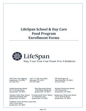 Fillable Online lifespanchildcare Food Program Form 2016-2017 ...