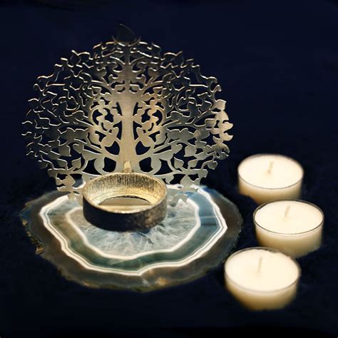 Kalpavriksha T-Lite Candle Holder With Blue Natural Agate Stone (HSN ...