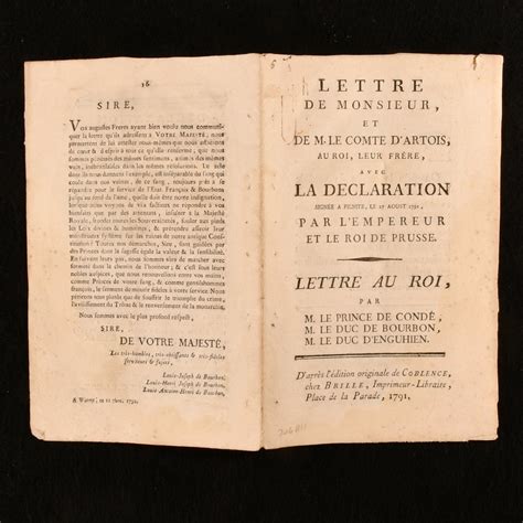 Lettre de Monsieur, et de M. Le Comte d'Artois, au Roi leur Frere, avec ...
