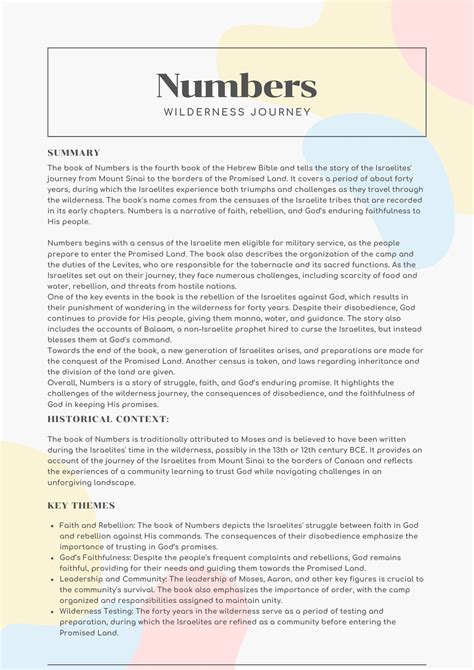 Numbers Bible Summary Sheet Printable - Free Bible Worksheets