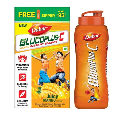 Dabur GlucoPlus-C Juicy & Tasty (Mango Flavour) - 500g Powder (with ...