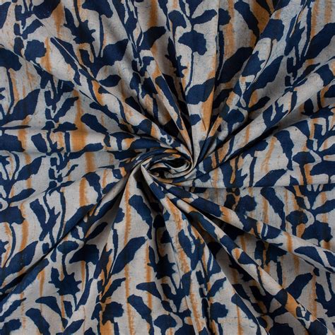 Buy Blue Leaf Indigo Cotton Hand Block Print Fabric – Dmaasa
