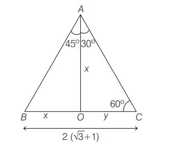 The area (in square units of Δ ABC if angle A = 75° , angle B = 45° and ...