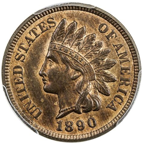 UNITED STATES: 1 cent, 1890, PCGS graded MS64 RB, Indian Head.