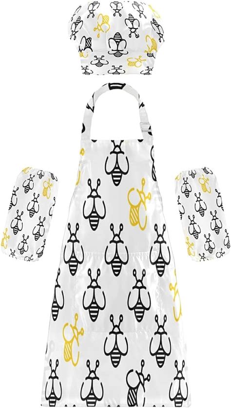 Buy DOMIKING Honey Kids Aprons Chef Hat and Sleeves Sets Children Bib ...