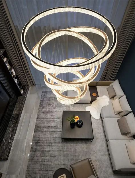 HDC 6 Lights 6 Rings Crystal Led Chandelier Hanging Lamp - Warm White