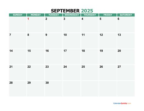 Printable September 2025 Calendar Word