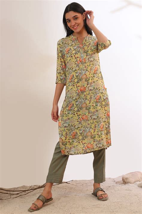 Buy Yellow Printed Straight Kurta Online for Woman | Shop for Aurelia