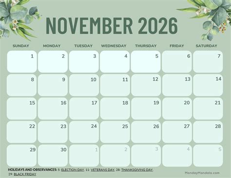 November 2025 Calendar (52 Free PDF Printables)
