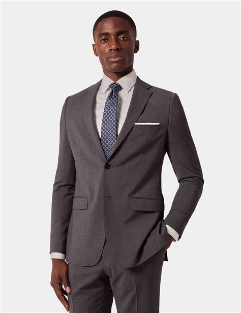 Men's Dark Grey Stretch Wool Slim Suit Jacket | Hawes & Curtis