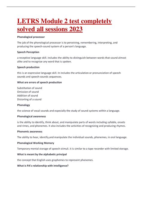 LETRS Module 2 test completely solved all sessions 2023 - Nursing ...