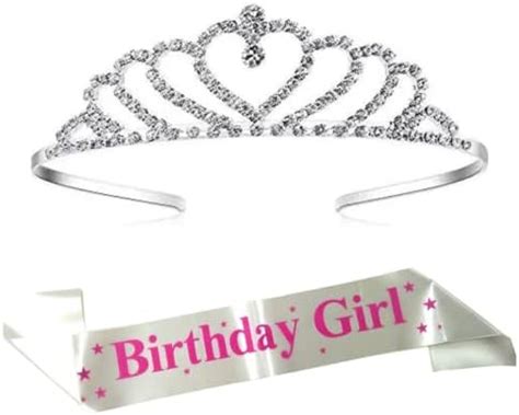 Curated Cart Birthday Sash and Heart Tiara Set - White Birthday Girl ...