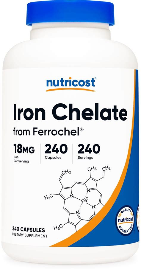 Nutricost Iron 18mg Supplement from Ferrochel Ferrous Bisglycinate, 240 Capsules - Walmart.com