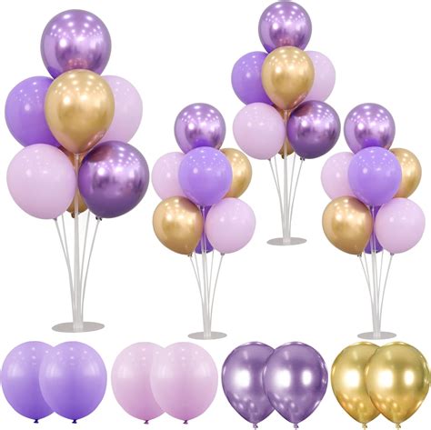 Amazon.com: 4 Sets Balloon Stands Kit For Table Purple Gold Balloons ...
