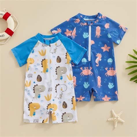 Toddler Boys Rash Guard Swimwear Cartoon Marine Organisms Print Short ...
