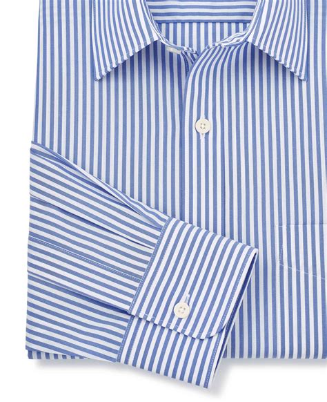 Men's Blue Classic Fit Striped Formal Shirt With Single Cuffs | Savile ...