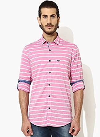 Red Flame Men's Striped Casual Shirt (S182832_Pink_38) : Amazon.in ...