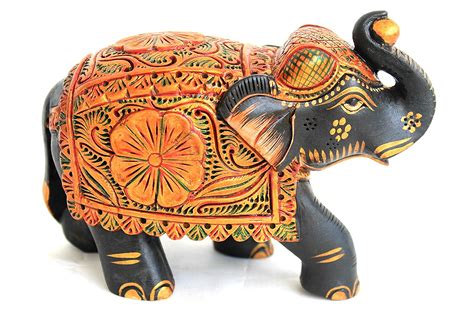 Buy Crafts Gallery Elephant Statue Carved Painted Figurine, Wooden ...