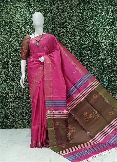 Rani Pink Pure Bishnupuri Silk Saree – IndianVillèz
