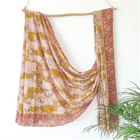 SIYA-Modal Cotton Kalamkari Mustad With Cream Saree – Sanskruti