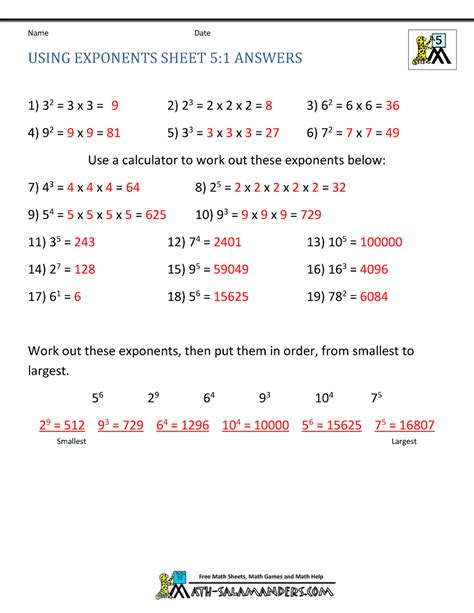 Image result for 5th Grade Math Exponents Worksheets