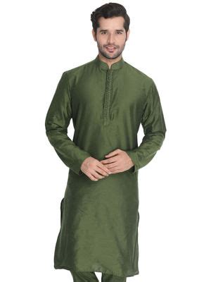 Buy Vastramay Men Green Cotton Blend Kurta Online