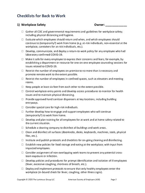 Fillable Online Checklists for Back to Work Fax Email Print - pdfFiller