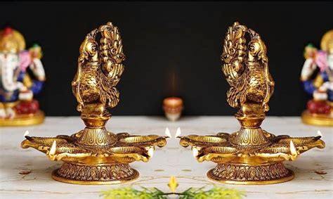 Buy Peacock with 5 Diyas Statue Idol Mor 5 Diya Idol Showpiece,Room ...