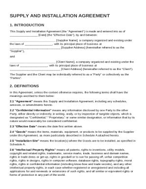 Supply And Installation Agreement Template - Fill and Sign Printable ...