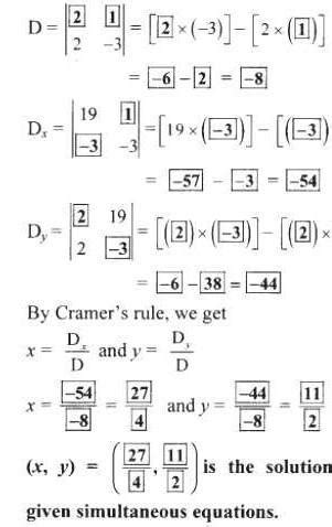 y+2x-19=0. 2x-3y+3=0. solve by determinant method - Brainly.in