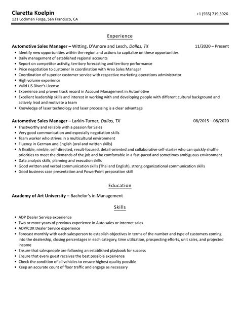 Automotive Sales Manager Resume Samples | Velvet Jobs