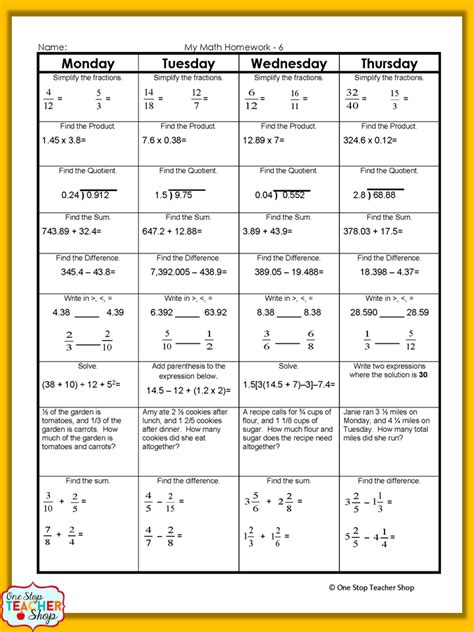 Image result for Weekly Math Homework Answer Key