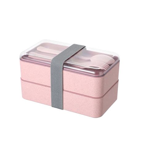 Buy MINISO Wheat Straw Double-layer Bento Box 1000ml(Pink) Online at ...