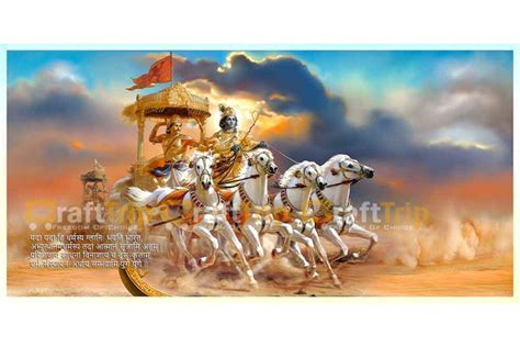 krishna arjun chariot painting mahabharat wall canvas