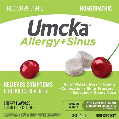 Umcka Allergy & Sinus Relief - Cherry Flavor, 20 Tablets | Nature's Way | Buy Now with Express ...