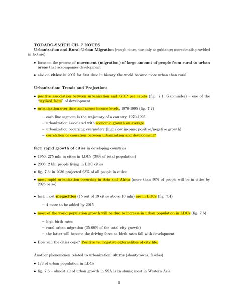 ECON F313 IED Rural-urban Migration ch7notes CL - TODARO-SMITH CH. 7 ...