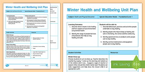Winter Health and Wellbeing Unit Plan Template